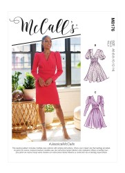 8176 MCCALLS RETRO SHORT TO LONG PUFF SLEEVE MIDRIFF DRESS PATTERN 6-14 UNCUT